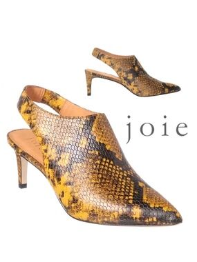 Joie Rines Yellow Black Snake Leather Heeled Pump Pointed Toe Slingback Mules 37